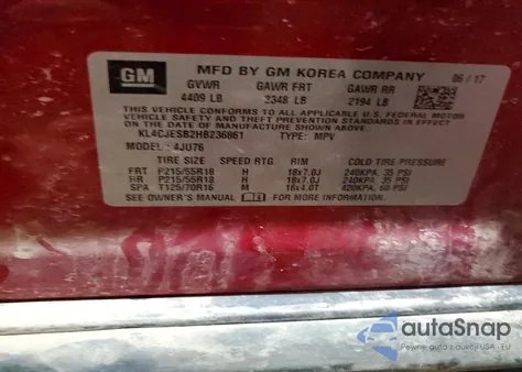 2017 Buick Encore Preferred z USA, uszkodzony, nr VIN KL4CJESB2HB236861